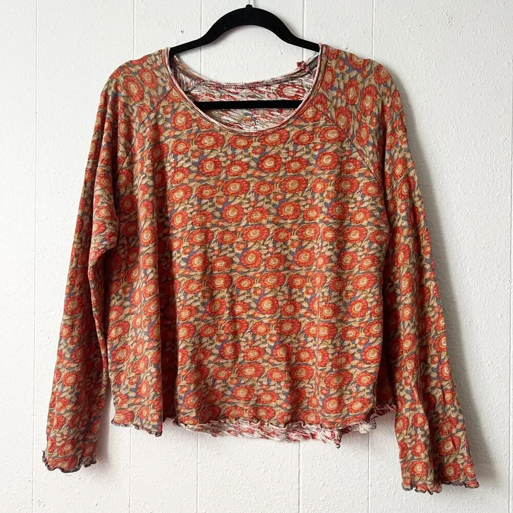 Natural Life Floral Top Womens XL Cropped Boxy Relaxed 100% Cotton Boho Slouchy - Picture 1 of 10
